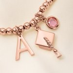 Personalized Graduation Cap Birthstone Initial Charm Beaded Bracelet Dainty Jewellery Well Done Graduation Gift for Graduates