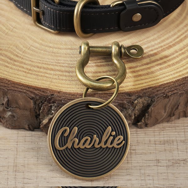 Personalisierte runde Retro Hundemarke aus Messing mit Namen und Text Geburtstag Geschenk für Tierbesitzer Tierliebhaber
