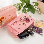 Personalizado Multicolor Gemstone Birth Flower PU Leather Makeup Bag with Name and Zipper Travel Essentials Birthday Gift for Women