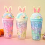 Personalized Ice Cream Waffle Bunny 15 oz Water Bottle with Straw and Name Birthday Summer Vacation Travel Gift for Kids