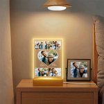 Personalized Heart 5-9 Photos Acrylic LED Night Light with Name and Wooden Base Home Decor Valentine's Day Anniversary Gift for Couple