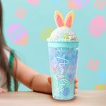 Personalized Ice Cream Waffle Bunny 15 oz Water Bottle with Straw and Name Birthday Summer Vacation Travel Gift for Kids