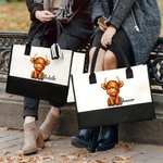 Personalised Highland Cow Large Tote Bag Portable Makeup Bag with Name Travel Accessories Mother's Day Birthday Gift for Women Girls