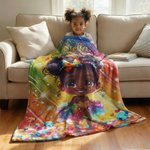 Personalized Dazzling African American Little Girl Soft Throw Blanket with Name Home Decor Birthday Gift for Black Girls