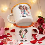 Personalized Cute Cartoon Couple 12 oz Enamel Mug with Name Valentine's Day Anniversary Gift for Couples