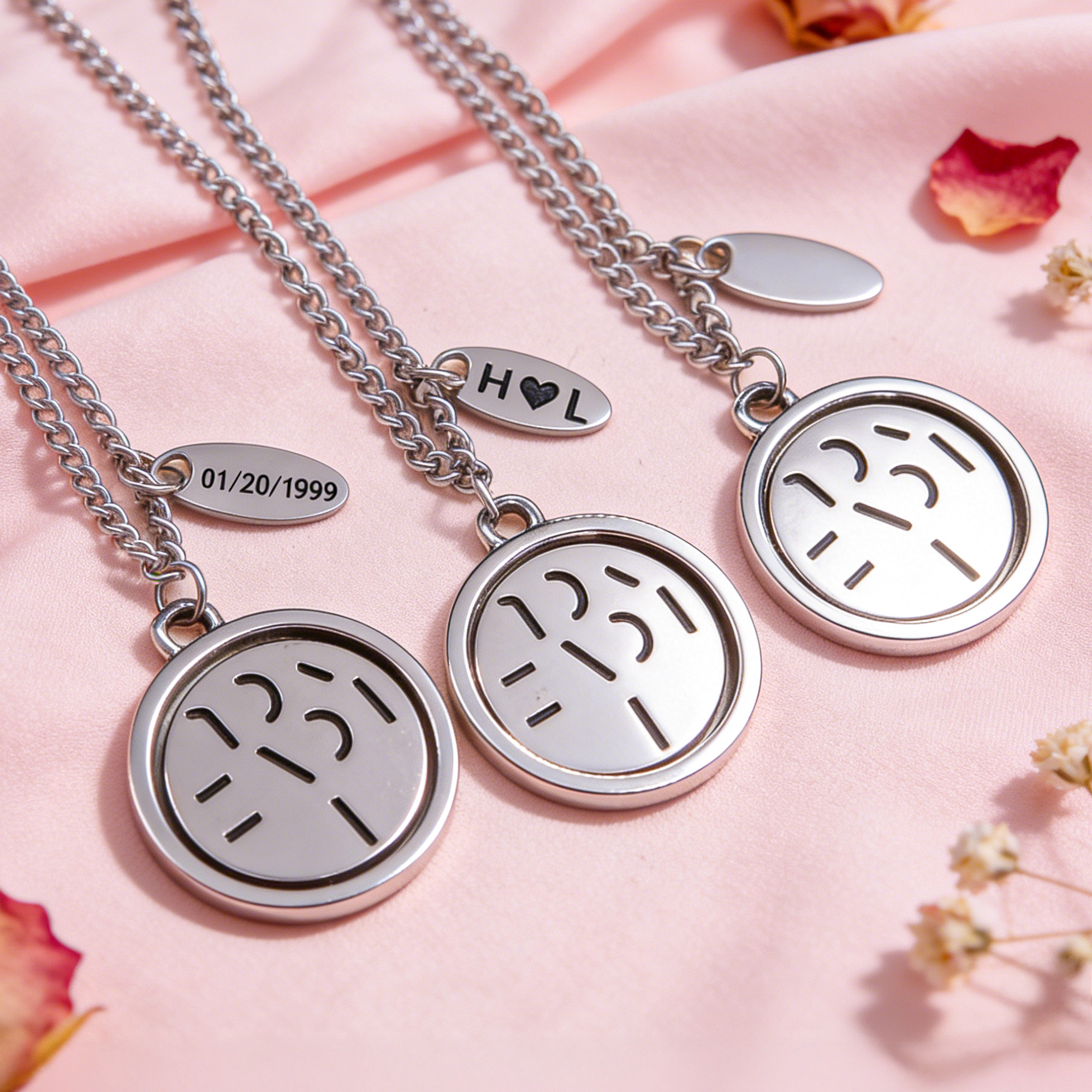 Personalisierte rotierende Scheibe Ich liebe dich Anhänger Halskette mit Namen und Datum zierlichen Schmuck Valentinstag Geburtstag Geschenk für Ehepaar