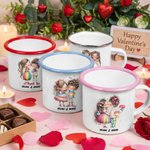 Personalized Cute Cartoon Couple 12 oz Enamel Mug with Name Valentine's Day Anniversary Gift for Couples