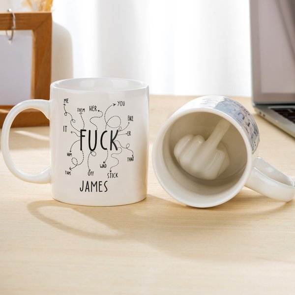 Personlig Morsom Fuck Text Middle Finger 11 oz keramisk krus med navn Daglig bruk Bursdagsgave til venn Kollega