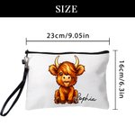 Personalised Highland Cow Large Tote Bag Portable Makeup Bag with Name Travel Accessories Mother's Day Birthday Gift for Women Girls