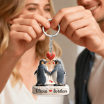 Personalized Penguin Love-Themed Acrylic Keychain with Name Valentine's Day Anniversary Gift for Couples
