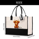 Personalised Highland Cow Large Tote Bag Portable Makeup Bag with Name Travel Accessories Mother's Day Birthday Gift for Women Girls