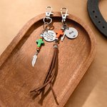 Personalized Natural Stone Cross Saddle Charm with Name and Feather Tassel Horseback Riding Game Christening Gift for Christians Horse Riding Lovers
