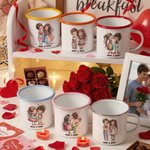 Personalized Cute Cartoon Couple 12 oz Enamel Mug with Name Valentine's Day Anniversary Gift for Couples