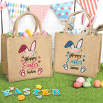 Personalisierte Leopard Print Kaninchenohren große Kapazität Jute Ostern Tasche mit Namen Ostern Party Geschenk für Kinder Freunde