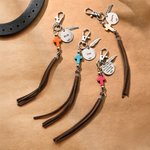 Personalized Natural Stone Cross Saddle Charm with Name and Feather Tassel Horseback Riding Game Christening Gift for Christians Horse Riding Lovers