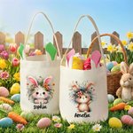 Personalizzato carino peluche coniglio fiore orecchie cestino di Pasqua con nome uova di Pasqua caccia partito favori regalo per ragazzi ragazze