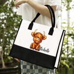 Personalised Highland Cow Large Tote Bag Portable Makeup Bag with Name Travel Accessories Mother's Day Birthday Gift for Women Girls