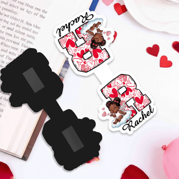 Personalised Sweet Cupid Angel Rose Heart Magnetic Bookmark Clip with Initial and Name Valentine's Day Anniversary Birthday Gift for Couple Book Lover