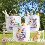 Personalized Cute Bunny Large Capacity Easter Bucket Basket with Name Easter Egg Hunt Basket Easter Party Favors Gift for Kids