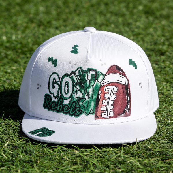 Personalised Hand-Drawn Football Cheerleader Pom-Pom Breathable Adjustable Lorryer Hat with Name Text Outdoor Use Birthday Gift for Football Mom Lover