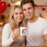 Personalized Cute Cartoon Couple 12 oz Enamel Mug with Name Valentine's Day Anniversary Gift for Couples