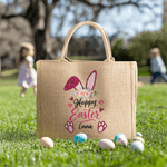 Personalized Leopard Print Rabbit Ears Large Capacity Jute Easter Bag with Name Easter Party Gift for Kids Friends