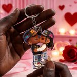 Personalized Cartoon Black Character Acrylic Keychain with Name Daily Use Valentine's Day Anniversary Gift for Couple