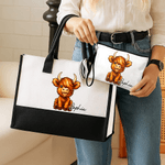Personalisierte Hochland Kuh große Tragetasche tragbare Kosmetiktasche mit Namen Reisezubehör Muttertag Geburtstag Geschenk für Frauen Mädchen