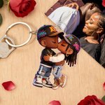 Personalized Cartoon Black Character Acrylic Keychain with Name Daily Use Valentine's Day Anniversary Gift for Couple