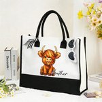 Personalised Highland Cow Large Tote Bag Portable Makeup Bag with Name Travel Accessories Mother's Day Birthday Gift for Women Girls