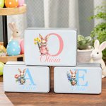 Gepersonaliseerde Geboortebloem Schattig Konijntje Paaskoekjes Blikken Doos met Naam en Voorletter Paasfeest Paascadeau voor Kinderen