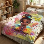 Personalized Dazzling African American Little Girl Soft Throw Blanket with Name Home Decor Birthday Gift for Black Girls