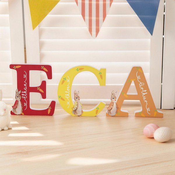Personalised Cute Easter Rabbit Initial Multicolor Ornament with Name Desk Party Decor Basket Stuffer Easter Gift for Family Kids