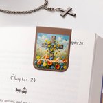 Personalized Oil Painting Style Flower Cross Magnetic Bookmark Clip with Name Birthday Reading Gift for Christian Bookworms