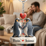 Personalized Penguin Love-Themed Acrylic Keychain with Name Valentine's Day Anniversary Gift for Couples