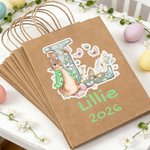 Personalised Cute Bunny Flower Initial Kraft Paper Bags with Name and Year Set of 3 Party Favor Happy Easter Gift for Kids