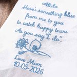 Personalised Embroidery Something Blue Birth Flower 100% Cotton Lace Wedding Handkerchief with Name and Date Wedding Gift for Bride