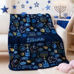 Gepersonaliseerde Blauwe Chanoeka Element Zachte Deken met Naam Huisdecoratie Joods Feest Cadeau voor Familie Vriend