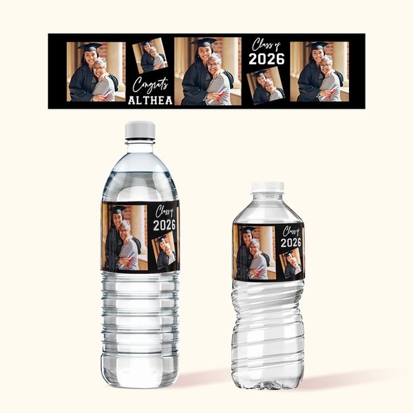 Etiquetas adhesivas impermeables personalizadas para botellas de agua de la promoción de 2026 con foto Juego de 20 etiquetas adhesivas para fiestas de graduación Regalo para graduados