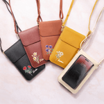 Personalized Birth Flower Portable PU Leather Crossbody Bag with Name and Touch Screen Window Travel Daily Use Birthday Gift for Women