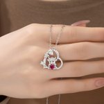 Highland Cow Hugging Birthday Love - Personalized Heart Pendant Birthstone Sterling Silver Necklace