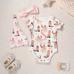 Personalised Sweet Cowgirl Bodysuit Swaddle Hat Headband Set with Name Soft Baby Girl Shower Photography Gift for Baby Newborn