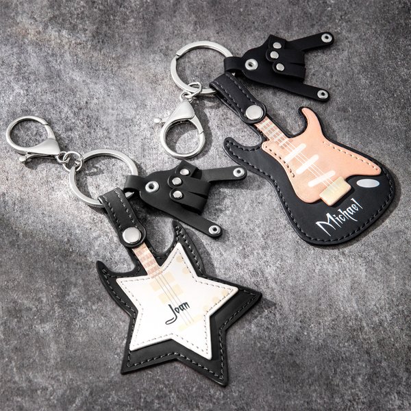Personalised Guitar Rock Gesture Colour-Changing NFC Keychain Birthday Gift for Music Lover