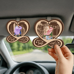 Personalized Heart Infinite Fun Text Cartoon Character Wooden Car Sun Visor Clip with Name Car Accessories Birthday Anniversary Gift for Couple