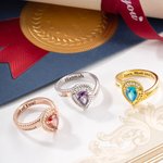 Personalized Class Ring with Engraved  2 School Names Teardrop-shaped Birthstone Class of 2026 High School University Graduation Gift