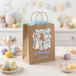 Personalised Cute Bunny Flower Initial Kraft Paper Bags with Name and Year Set of 3 Party Favor Happy Easter Gift for Kids