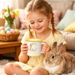 Tazza smaltata da 12 once con nome e anno, regalo di compleanno e di Pasqua per bambini, personalizzata Peter Rabbit, fiore e farfalla.