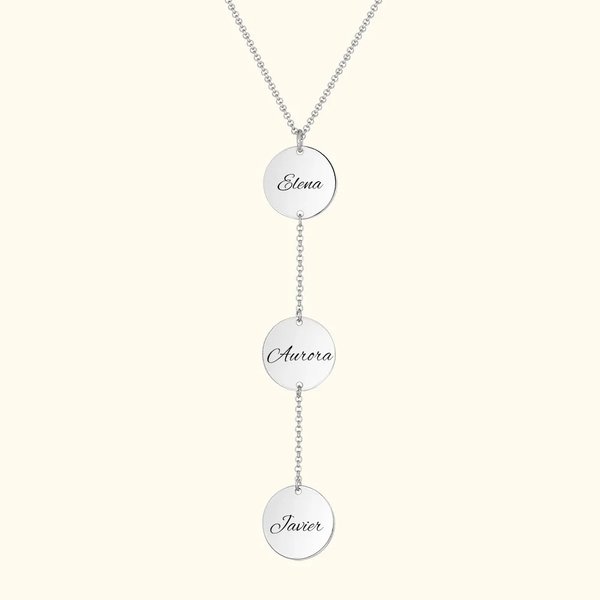 Collar personalizado con tres discos y nombres generacionales en plata regalo de cumpleaños para mujer