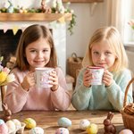 Tazza smaltata da 12 once con nome e anno, regalo di compleanno e di Pasqua per bambini, personalizzata Peter Rabbit, fiore e farfalla.