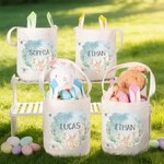 Personalised Dreamy Rabbit Flower Butterfly Cute Bunny Ears Easter Basket with Name Easter Egg Hunt Party Favors Gift for Kids Boys Girls